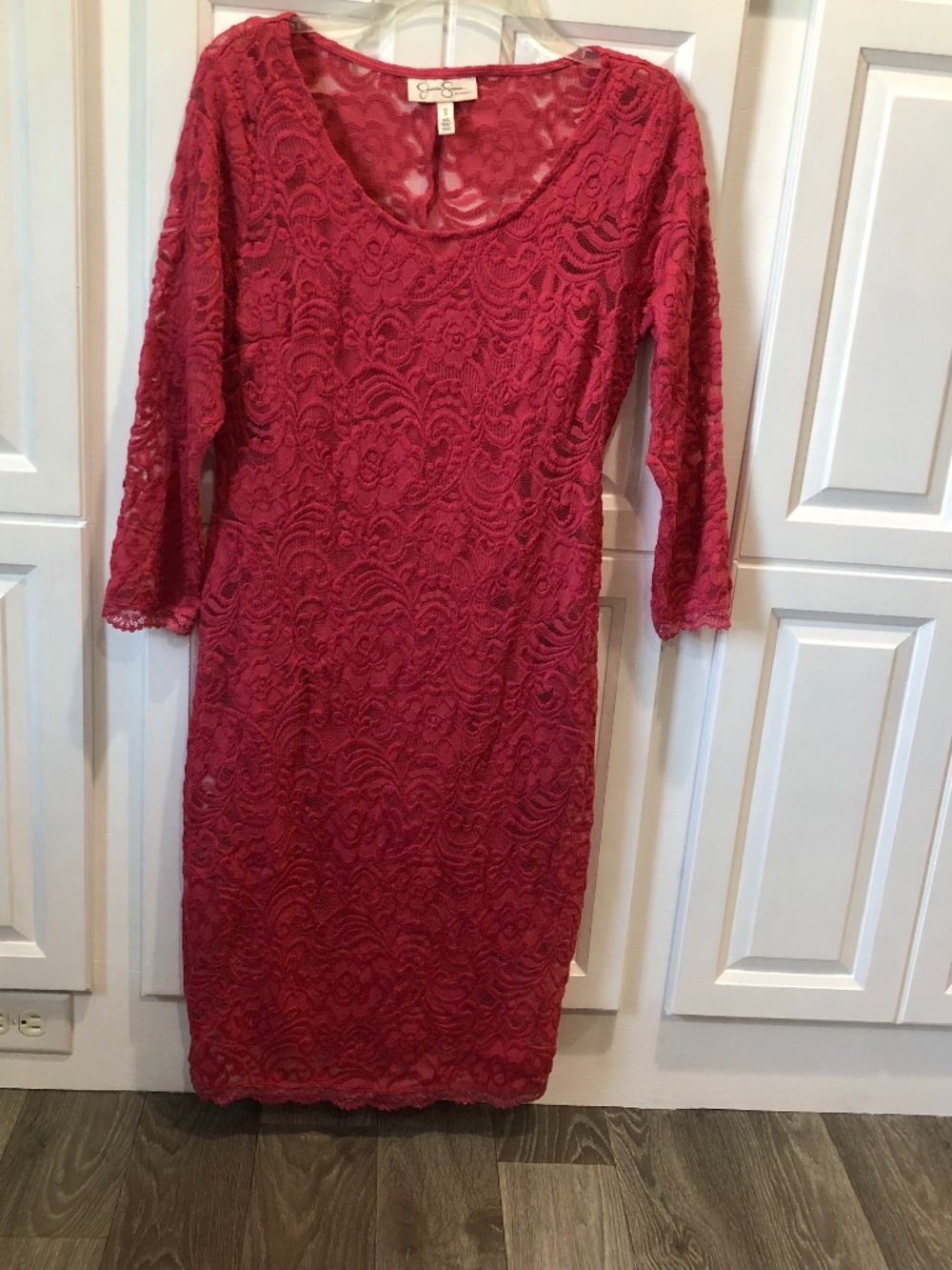 Jessica Simpson Maternity Pink Floral Lace Sheath Dress Scoop Neck 3/4 M
